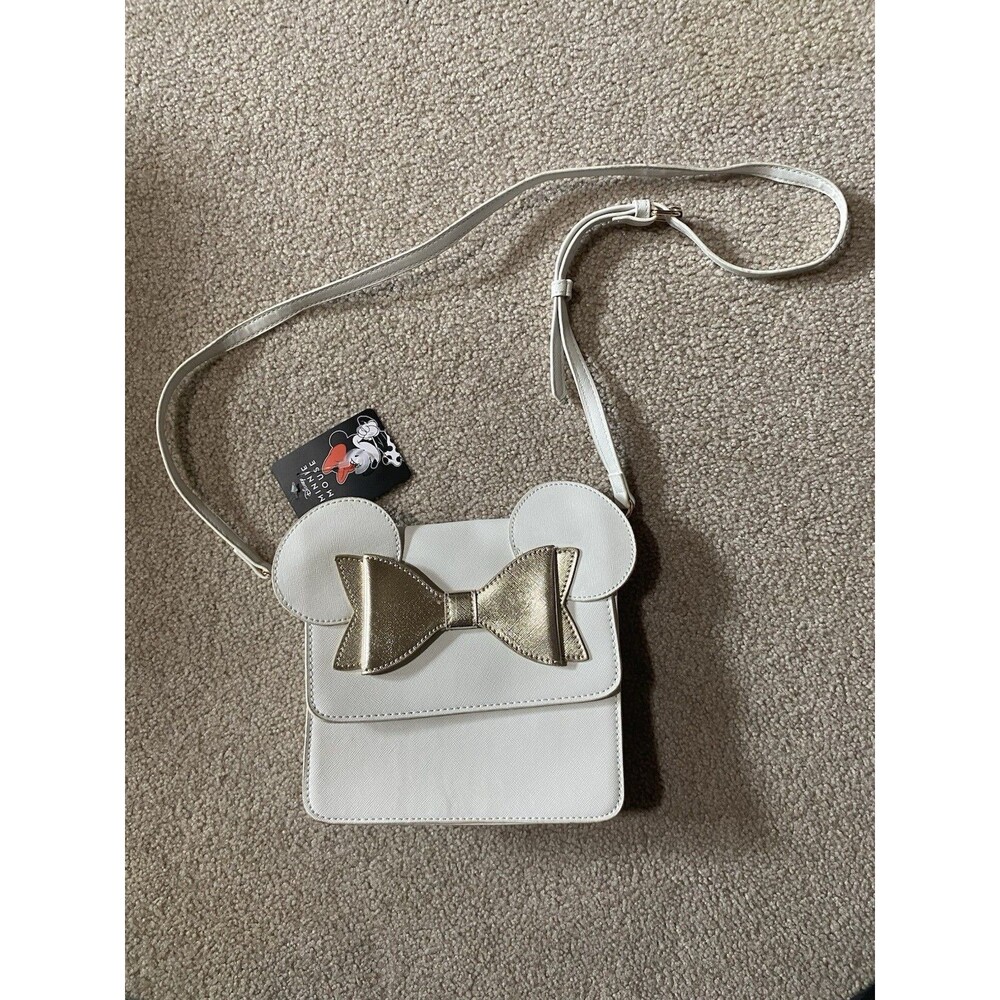 Disney Bioworld Minnie Mouse White Gold Bow Crossbody Bag